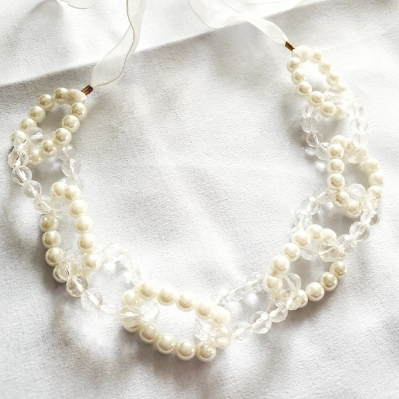 Vintage | 70-80s Ribbon and Pearl Chain Choker - Picture 5 of 5